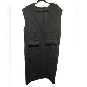 NWT ZARA long winter vest coat navy blue size  L